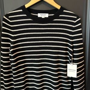 Nordstrom Cashmere Black and White Striped Women’s Sweater NWT